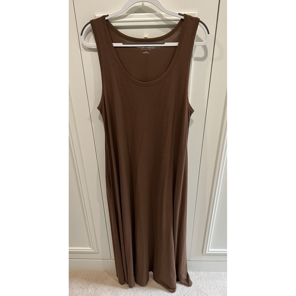 Soft Surroundings Chocolate Brown Tank Maxi Dress Size PL Pockets Minimalist